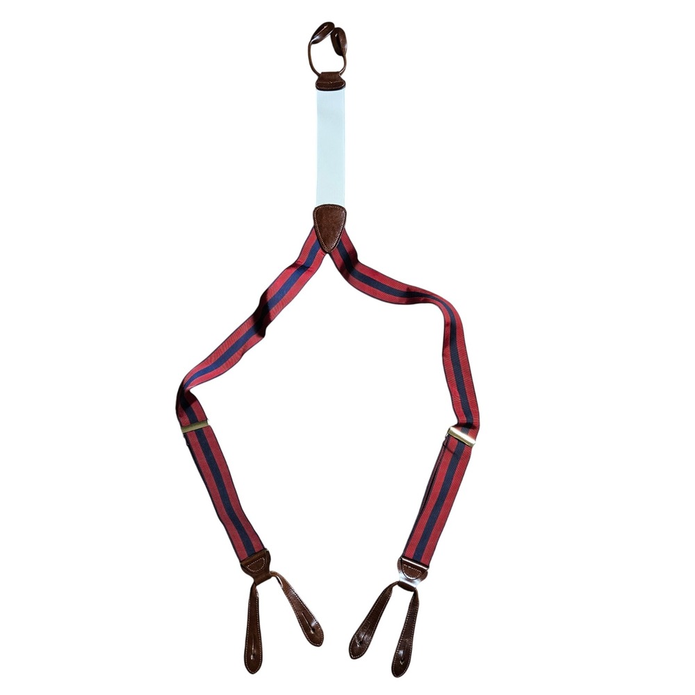 Trafalgar Mens Suspenders Red Blue Striped Leather Adjustable One Size Fits Most